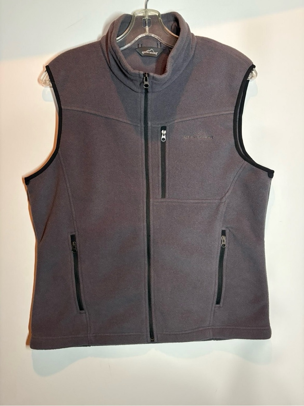 Eddie Bauer Men's Dark Gray Fleece Vest with Zip Pockets